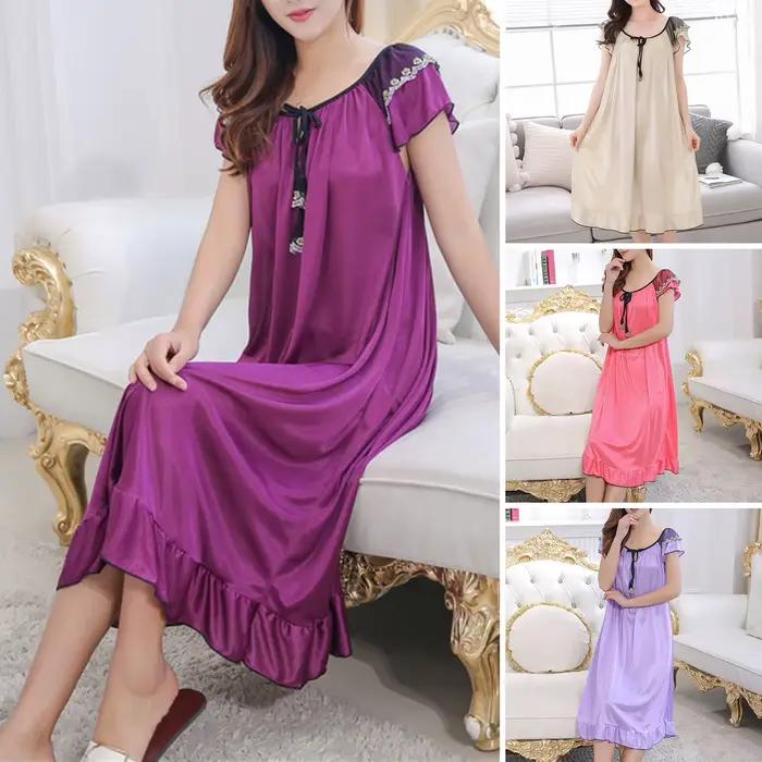 Chemise de nuit en polyester douce avec décoration en dentelle pour femmes, idéale pour les nuits d'été et les occasions spéciales