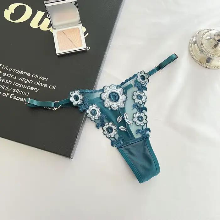 Culotte string sexy pour femme avec broderie florale en dentelle, taille basse, confortable, à découpes et ceinture ajustable