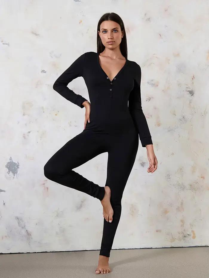 Pyjama de salon imprimé étoile pour femme, bouton bout à bout sexy, combinaison à rabat arrière, vêtements de nuit, barboteuse respirante, vêtements d'intérieur, 1 pièce