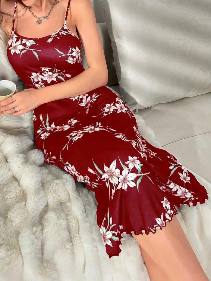 Pyjama camisole à fleurs pour femmes, pyjama décontracté, vêtements de maison élégants, rouge, nouveau style