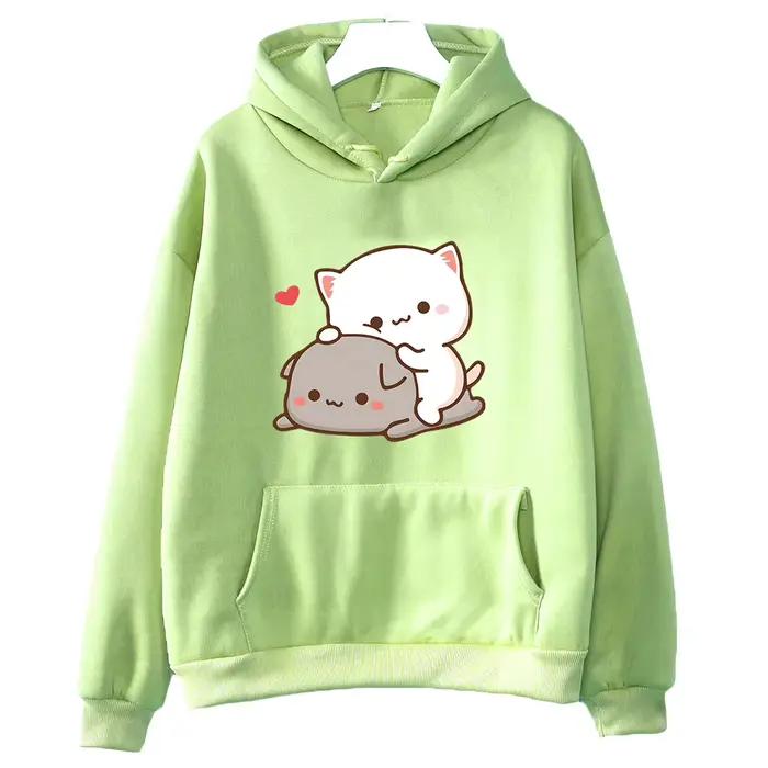 Mochi broskyňa a Goma roztomilý mačací mikina s kapucňou pre dievčatá móda Kawaii kreslený sveter ženy/muži Harajuku mikiny