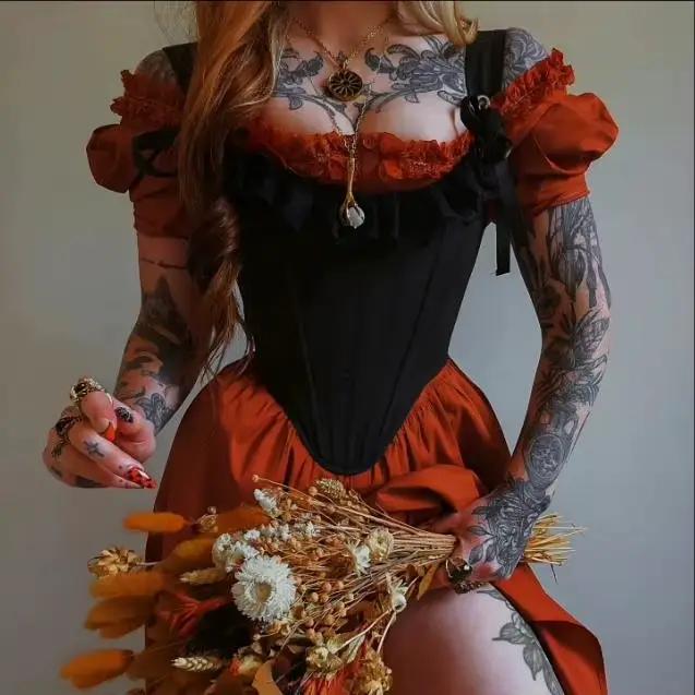 Femmes Renaissance hauts Corset gothique foncé Vintage à lacets dos nu surbuste Bustier désossé Costume haut