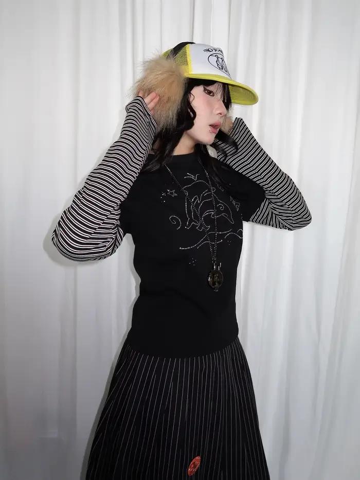 Tonngirl Y2k Tričko Vintage pre ženy s dlhými rukávmi Japonský patchwork 2000s Grunge topy Americký streetwear retro