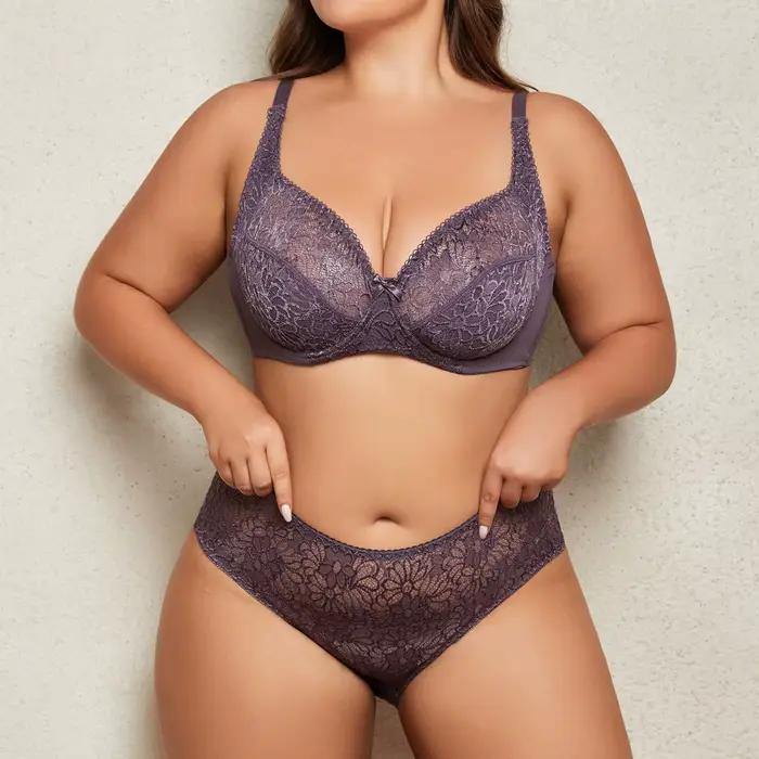 Beauwear 85C-110E Dámska veľká veľkosť spodná bielizeň sada jednofarebná čipka podprsenka a nohavičky s tenkými kosticami bez podšívky
