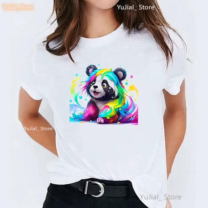 Akvarelová láska Yorkshire/Panda/Kôň potlač Zvieracie tričko pre dievčatá vtipné biele