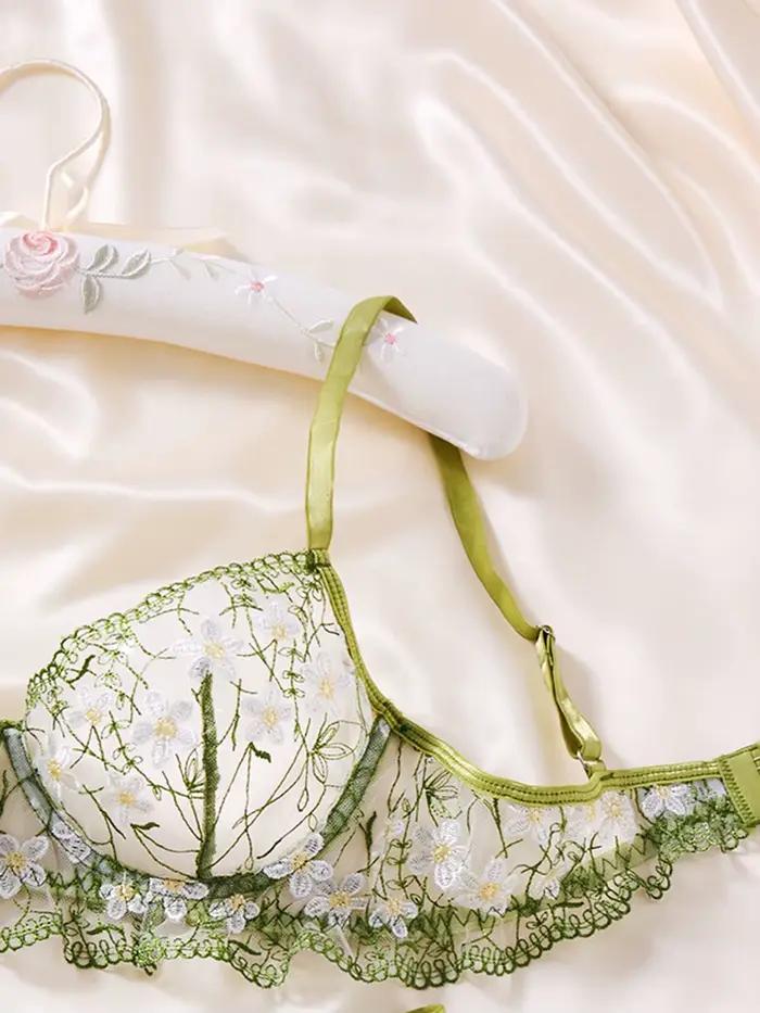 Zelená čipkovaná jednodielna bielizeň so sexi priehľadným kvetinovým vzorom