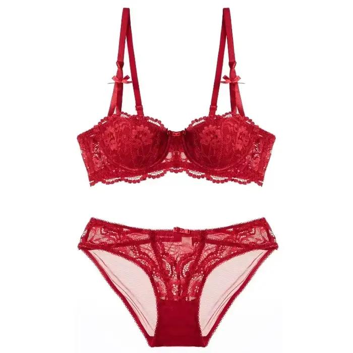 Vianočná čipkovaná podprsenka – Priesvitná čierna a červená bralette