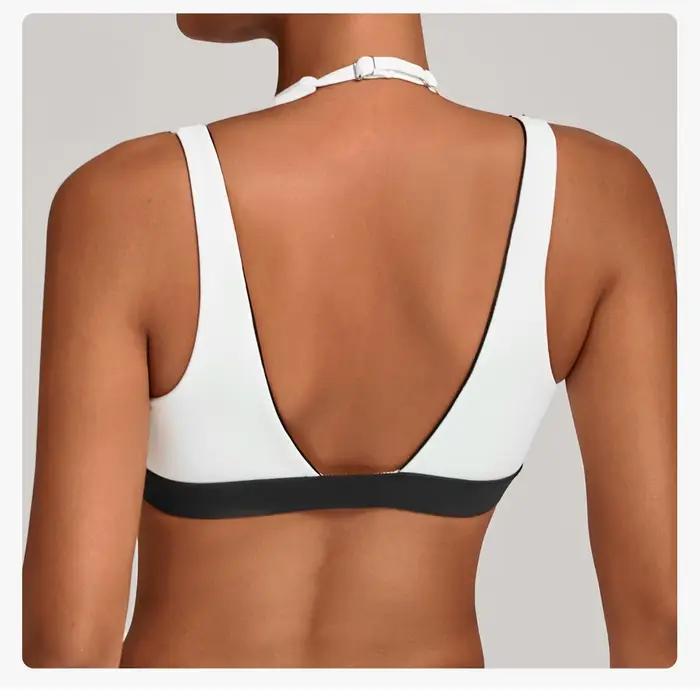Corset d'entraînement de gymnastique bloc de couleur licou soutiens-gorge de Yoga pour femmes beau dos soutien-gorge de sport serré Fitness course tenue décontracté haut sans tasses