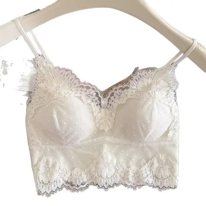 Nouveau soutien-gorge en dentelle française, style fin pour petites poitrines, avec fines bretelles, débardeur camisole, sans armatures, dos en maille