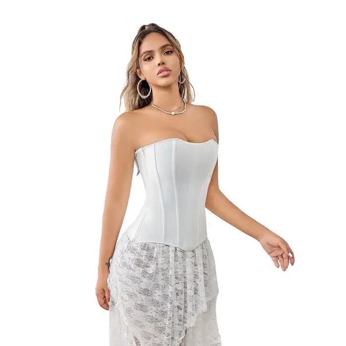 Femmes surbuste hauts Corset fermeture éclair latérale Satin à lacets désossé Bustier Shapewear minceur taille façonnage Korset