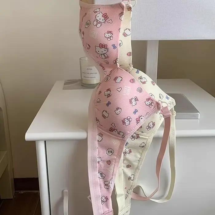 Kreslená Hello Kitty dámska bielizeň Kawaii dievčatá podprsenka Sexy bezdrôtová Push Up spodná