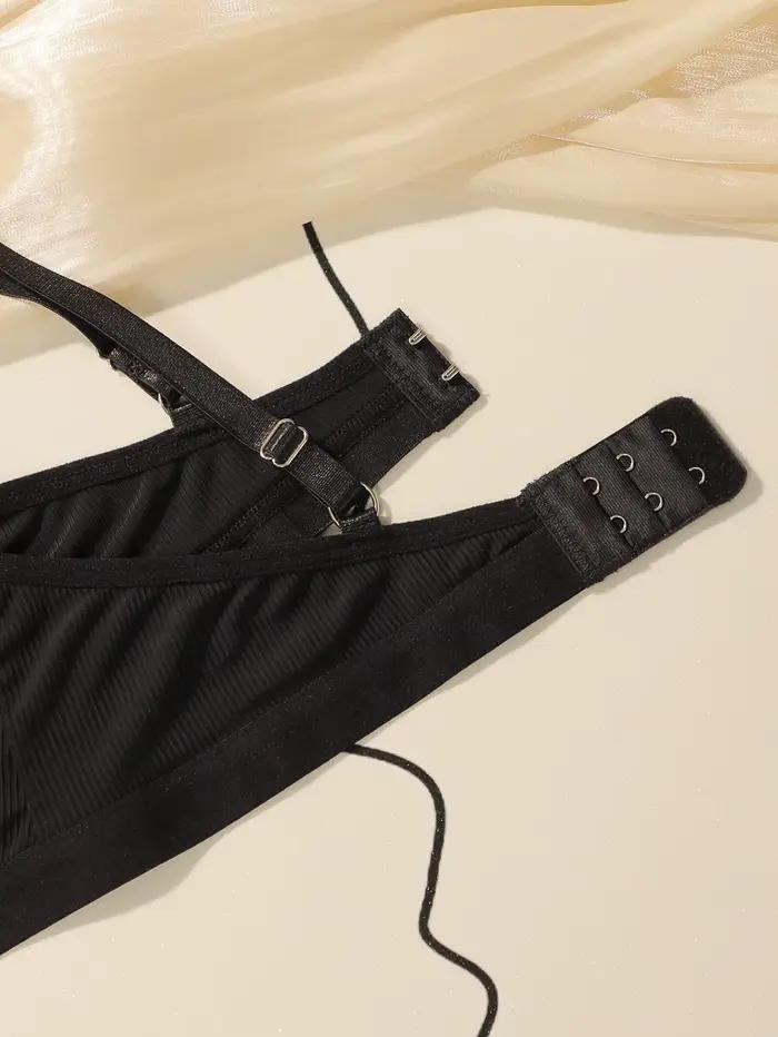 Ensemble de soutien-gorge à bretelles noir pour filles, sans Support en acier, doublure intérieure Double couche, sous-vêtements de sport pour femmes, MR2668