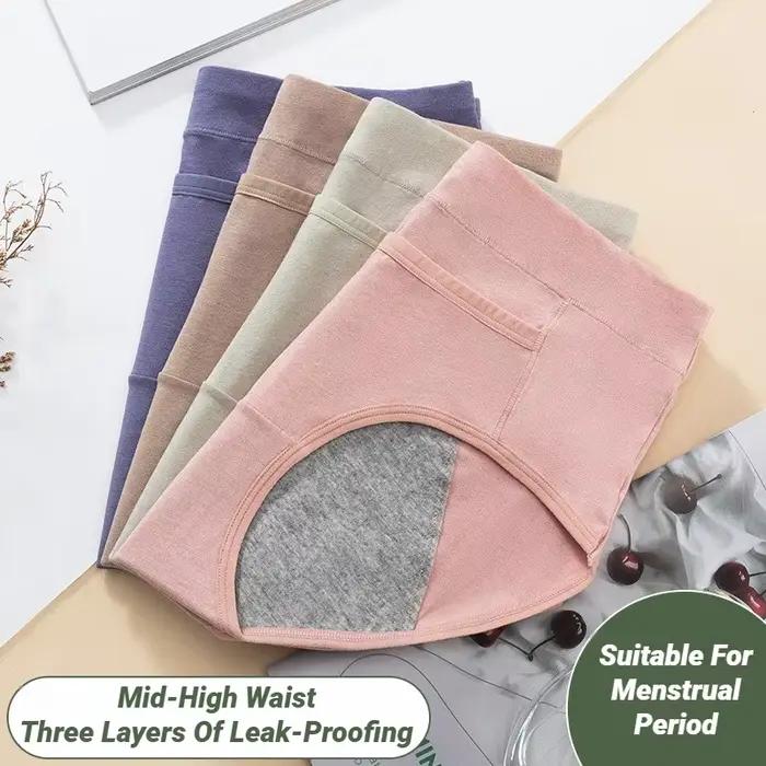 Lot de 4 culottes menstruelles taille haute en coton pour femmes, lingerie physiologique, sous-vêtements anti-fuites, culotte de règles pour dames