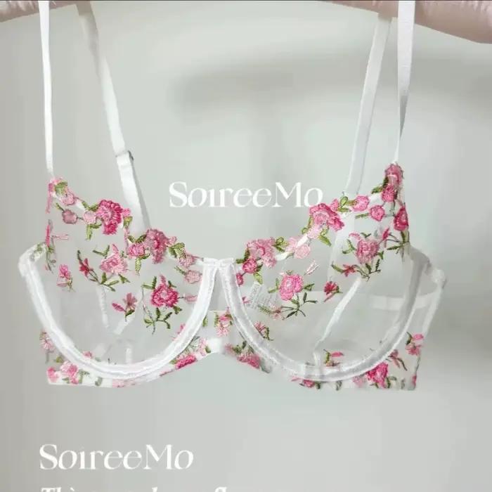 Lingerie pure et sensuelle pour filles, soutien-gorge en maille douce et sexy avec broderie florale super belle d'été, fleurs fraîches