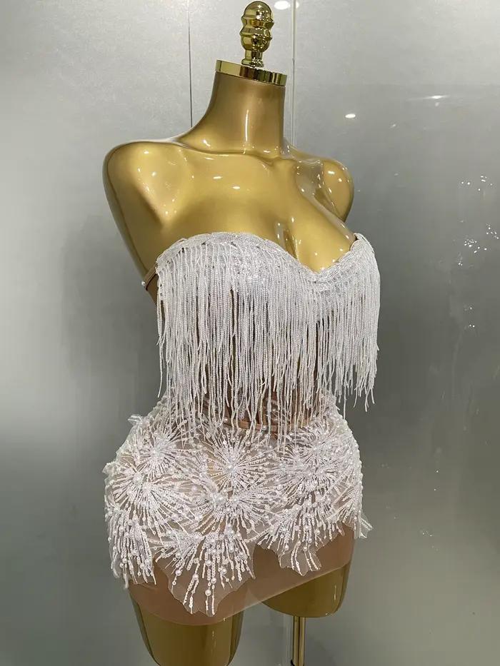 2025 Sexy perle paillettes gland sans manches