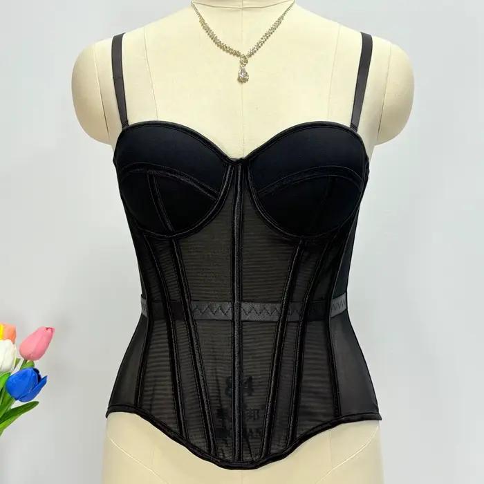Taille Sexy maille transparente dame Bustier élégant façonnage femmes Corset filles mince tenue de soirée cultures haut dame court corps Shaper