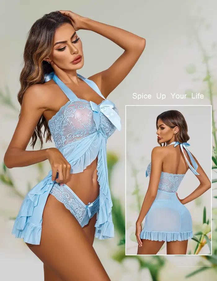 Chemise de nuit Sexy pour femmes, Lingerie pour sexe, sans entrejambe, dos nu, ajouré, soutien-gorge ouvert, Costumes érotiques, sous-vêtements de poupée