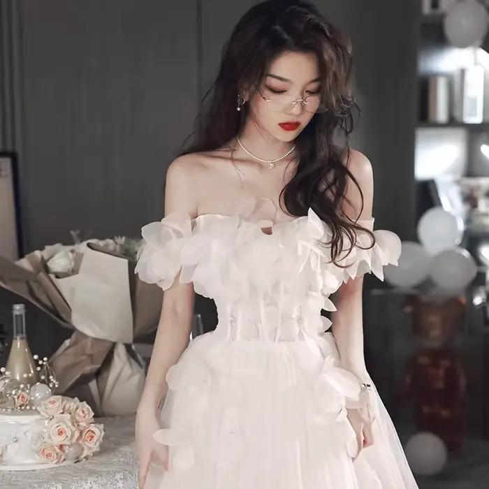 Robe de soirée blanche de luxe français, haut de gamme, légère, pour fête d'anniversaire, Style forêt, robe de mariée princesse fugitive, personnalisée