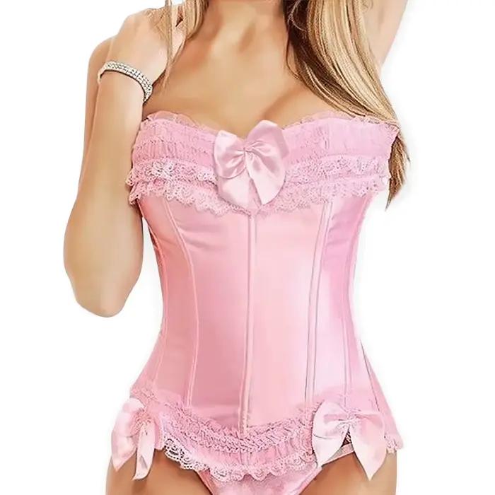 Corset bustier en satin pour femme, costume burlesque, corset princesse, haut à lacets, noir, blanc, violet, rose, grande taille