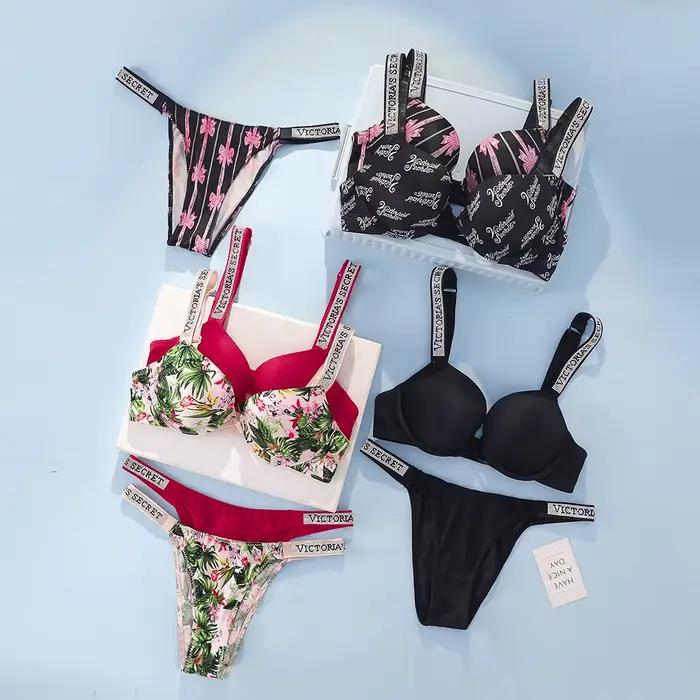 Sexy súprava spodnej bielizne Victoria's Secret s ramienkami s logom z kamienkov