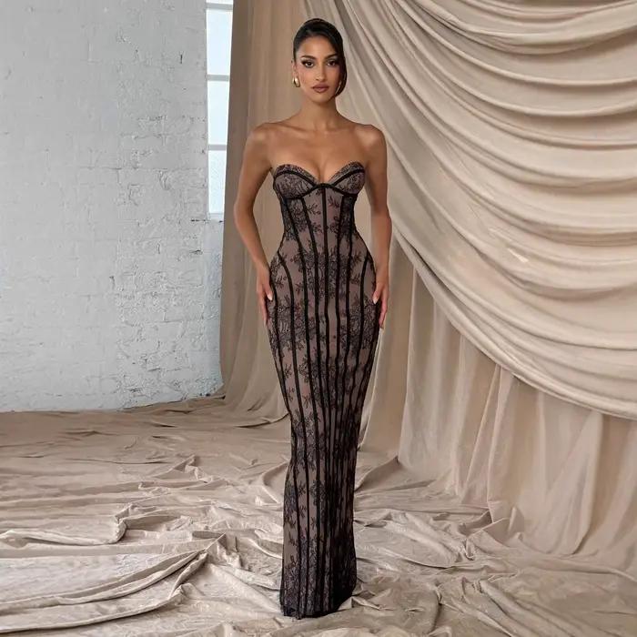 Elegantná čipková šaty bez ramienok pre ženy