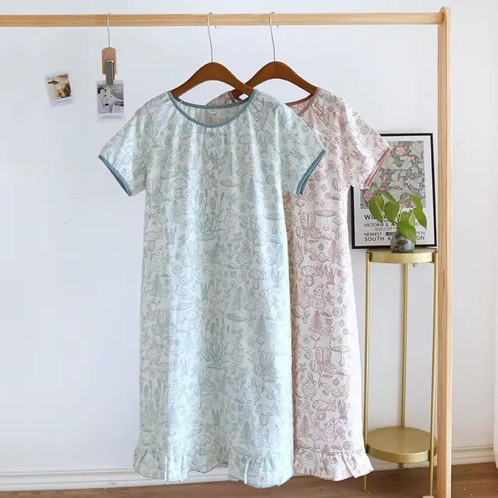 Chemise de nuit pour femme 1 pièce, robe de nuit décontractée en gaze de coton, manches courtes et coupe ample, légère et respirante, pour la maison en été