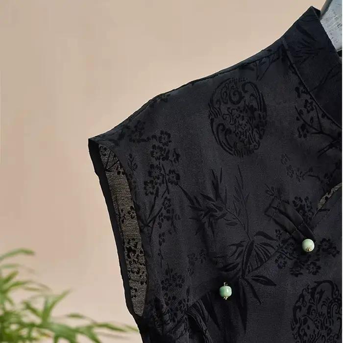 Jemná retro košeľa v novom čínskom štýle Cheongsam top čierny žakárový T-shirt s krátkym rukávom letný zrelý módny odev