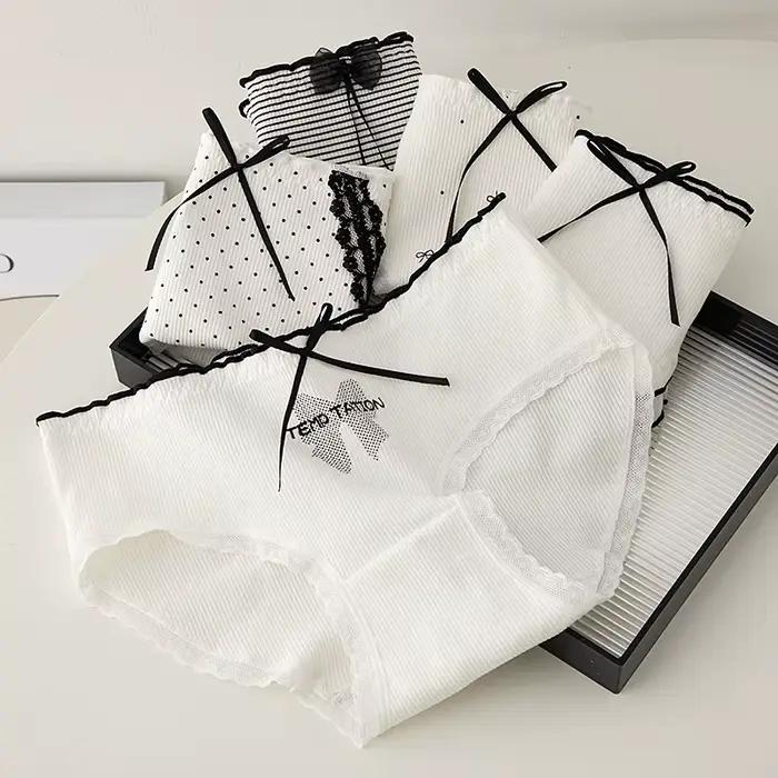 5 pièces/ensemble culottes en coton femmes doux nœud slips filles doux sous-vêtements respirants dames culotte femme intimes Sexy Lingeries