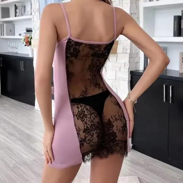 Chemise de nuit d'été en dentelle pour femme, tenue de loisirs à domicile, robe courte sans bretelles, costume de chambre séduisant sans manches, provenance Chine