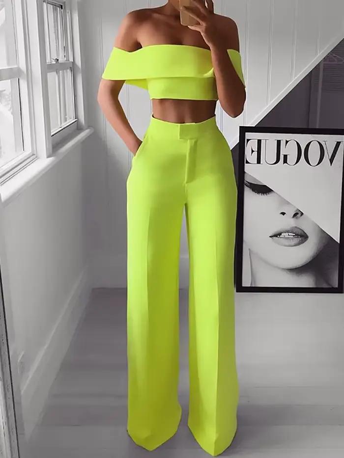 2025 leto pevný ležérny dvojdielny set pre ženy Sexy krátky top široké nohavice oblečenie Dámske streetwear