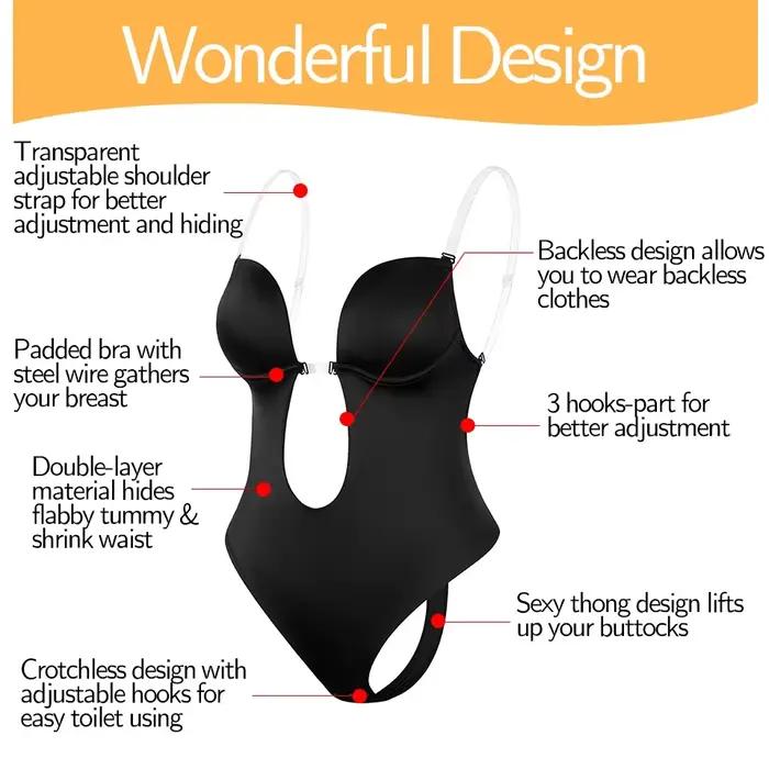 Body dos nu pour femmes, soutien-gorge intégré, bretelles multiples, tongs, modelant le corps, plongeant en U, Faja sans couture avec entrejambe ouvert