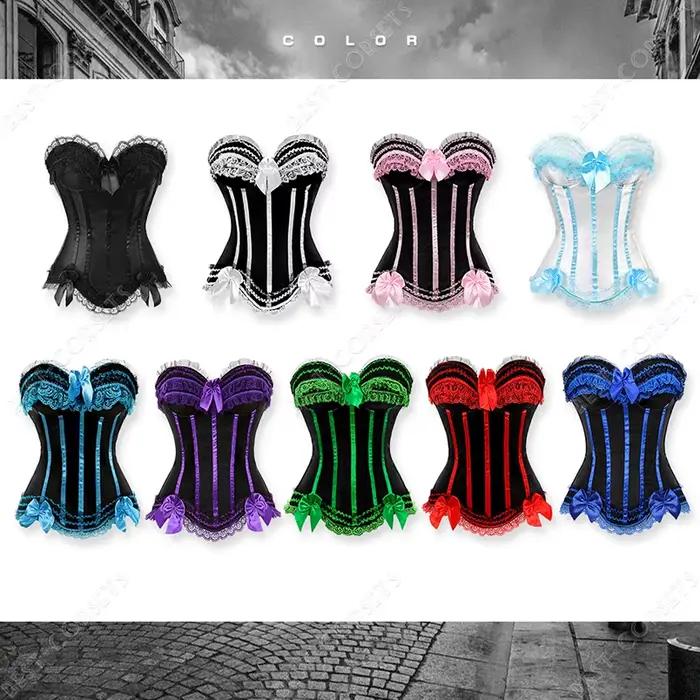 Corset rose pour femme, bustier victorien, rayé, sexy, surbuste, taille, amincissant, princesse, costume d'Halloween