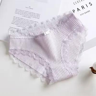 Culotte en dentelle avec nœud papillon pour femme, sous-vêtement, lingerie, slip, taille basse, solide, en coton, nouvelle collection, K019