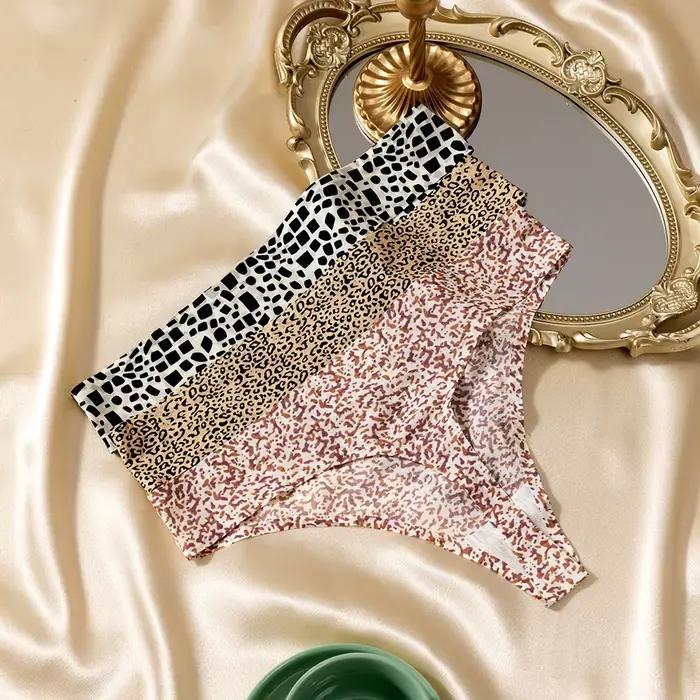 Sexy léopard femmes tongs sans couture Slip glace soie G cordes tongs Femme culottes Lingerie sous-vêtements coton entrejambe Femme Tangas
