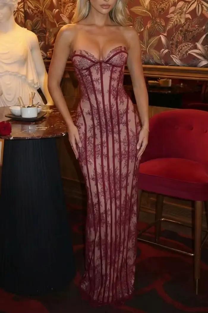 Elegantná čipková šaty bez ramienok pre ženy