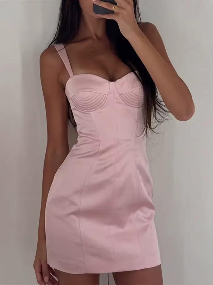 Robe Courte Moulante Bustier Femme Sexy à Bretelles Fines Sans Manches Dos Nu Cintrée à la Taille Chic