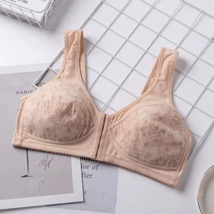 Soutien-gorge confortable et fin à boutons avant, bretelles larges, pratique pour les personnes âgées, sans couture, sans coussinets, sous-vêtement floral pour seniors