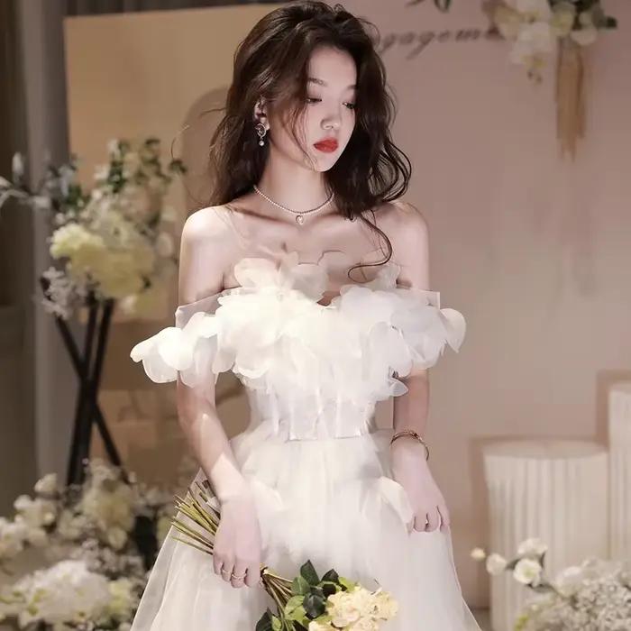 Robe de soirée blanche de luxe français, haut de gamme, légère, pour fête d'anniversaire, Style forêt, robe de mariée princesse fugitive, personnalisée