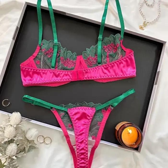 Krajkový florálny podprsenkový set