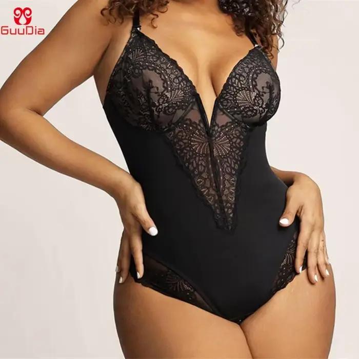 GUUDIA Body doux soyeux toucher couche Body 2 couches Shapewear ouvert entrejambe combinaison doux lisse corps Shaper dentelle Body