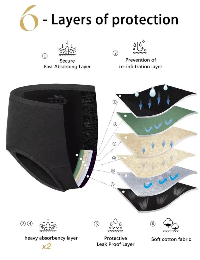 3 pièces culottes menstruelles femme flux très abondant sous-vêtements menstruels taille mi haute culotte période anti-fuite pour filles dames