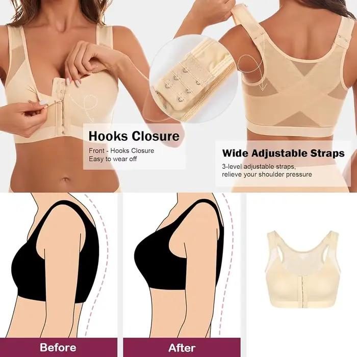 Soutien-gorge correcteur de posture à fermeture avant pour femme, effet push-up, dos croisé, antichoc, soutien sportif, type gilet de fitness