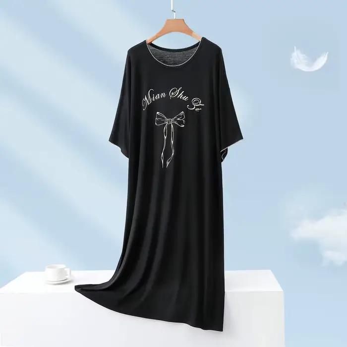 Robe de nuit imprimée décontractée pour femme, chemise de nuit en coton à manches courtes, grande taille, pour l'été
