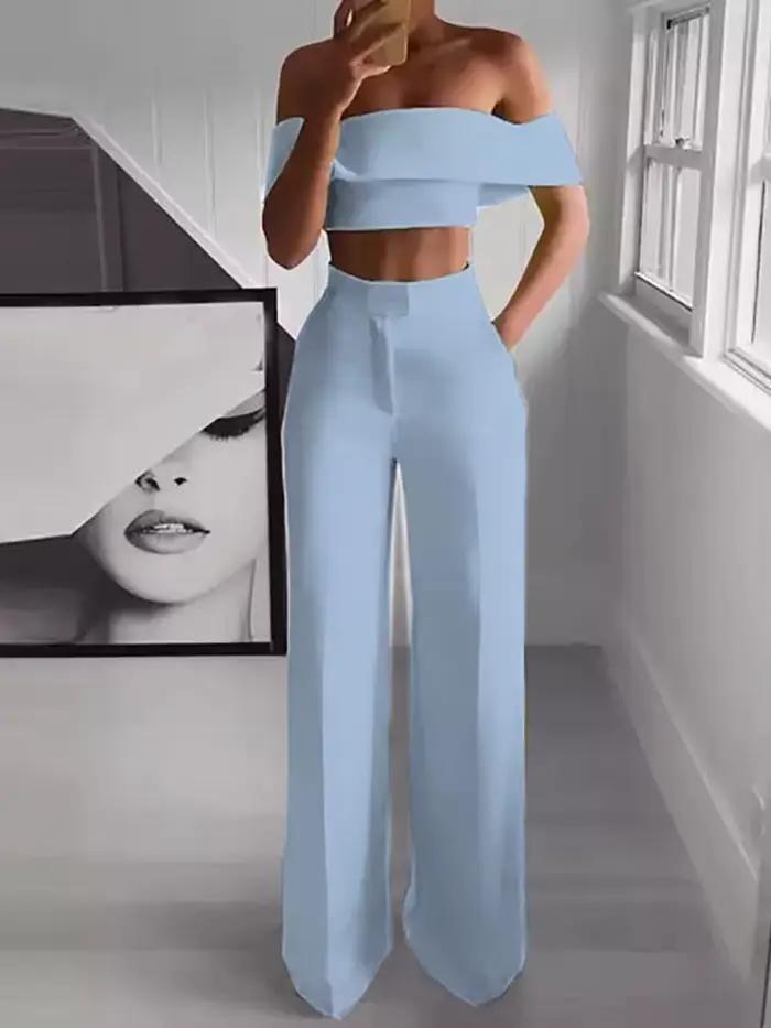 2025 leto pevný ležérny dvojdielny set pre ženy Sexy krátky top široké nohavice oblečenie Dámske streetwear