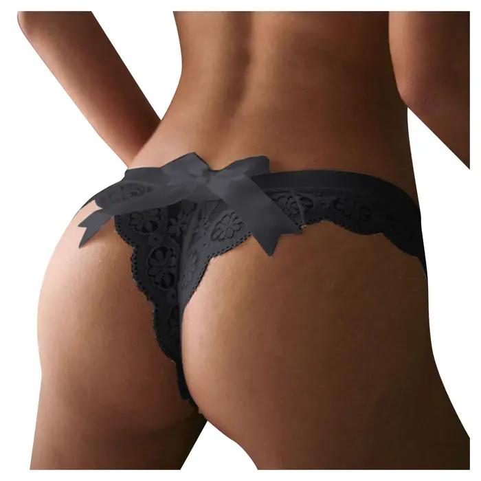 Dos cravate nœud femmes culottes couleur unie taille basse sans couture sous-vêtements Sexy évider respirant extensible Sexy slips tongs