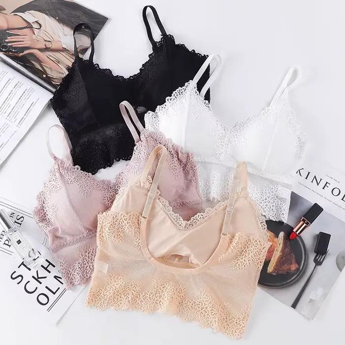 Femmes dentelle soutien-gorge et slips ensemble femme Sexy ensemble de Lingerie dentelle Bralette haut court dos nu sans fil soutien-gorge haut taille basse ensemble de sous-vêtements