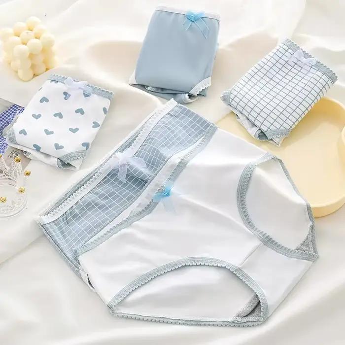 Lot de 5 culottes douces pour femmes, imprimé à carreaux cœur, respirantes et confortables pour le quotidien