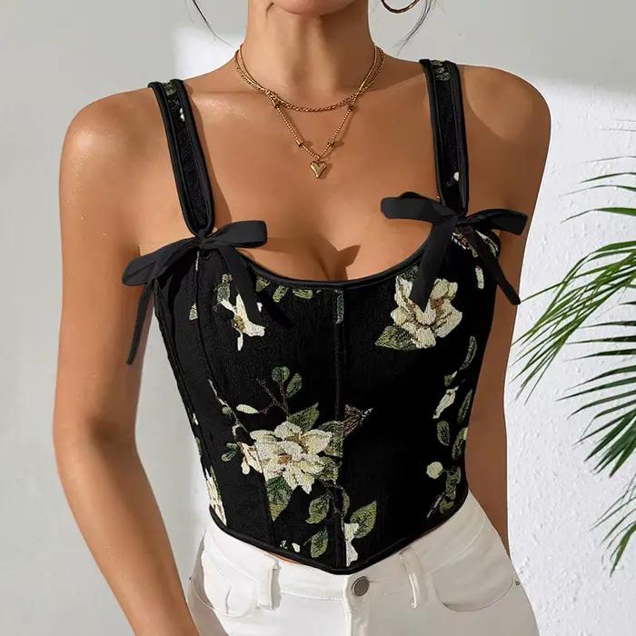 Soutien-gorge sexy à imprimé floral français, style rétro, double bretelle, maintien de la poitrine, gaine amincissante, corset vintage