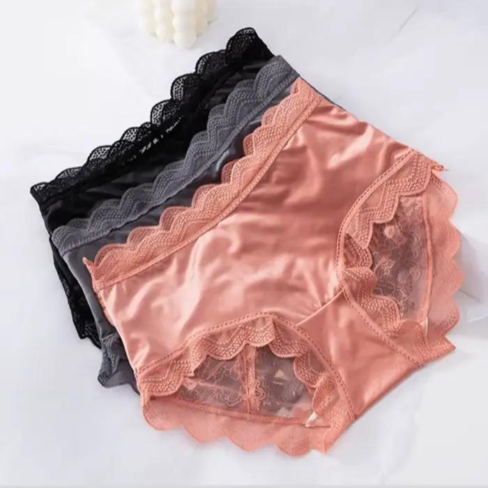 Culottes en dentelle florale transparente pour femme, sous-vêtements féminins fins en soie glacée à volants, pour usage quotidien