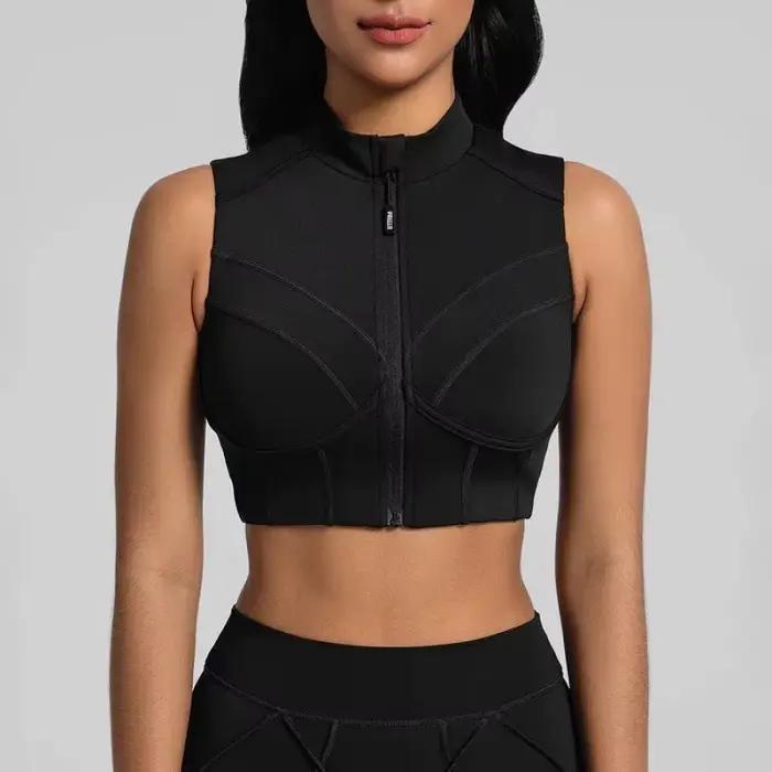 Soutien-gorge de sport à fermeture éclair avec coussinets de poitrine amovibles, gilet Push-Up respirant à dos nageur pour Fitness, course à pied, vêtements de gymnastique pour femmes